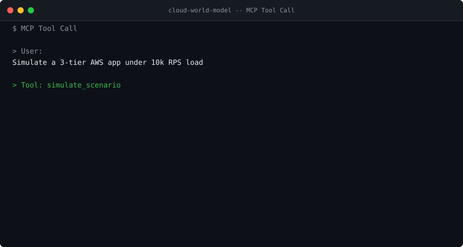 Demo: AI assistant simulates a 3-tier AWS app under 10k RPS load, showing live-streamed CPU %, cost/hr, and latency metrics from the MCP server